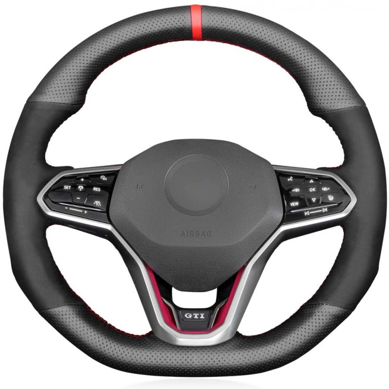 Loncky Custom Fit Black Genuine Leather Suede Car Steering Wheel Cover